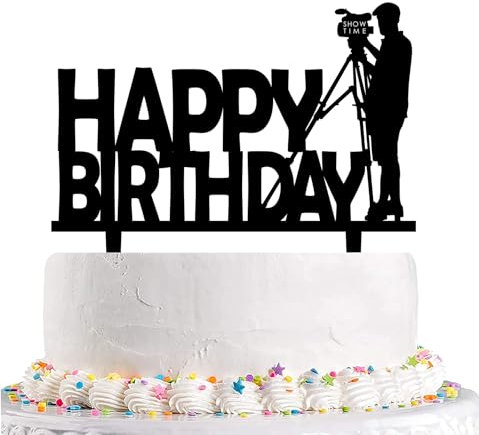 Hugmagoz Camera Photographer Happy Birthday Cake Topper - Red or Purple - 1 Count - 5.9 W x 6.7 H - Perfect for Photographer Birthdays