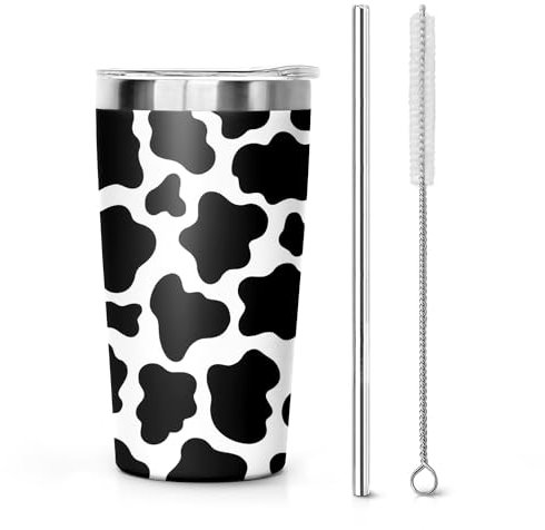 Vaso de vaca de 10 onzas, bonitos regalos de vaca para mujeres amantes de las vacas, vaso con estampado de vaca con tapa y popote aislado de acero inoxidable, botella de agua de vaca, taza de viaje,
