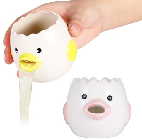 Cute Egg Separator, Ceramics Vomiting Chicken Egg Yolk Egg White Separator, Little Chick Small Egg Filter Splitter,Dishwasher Safe (Yellow & Pink)