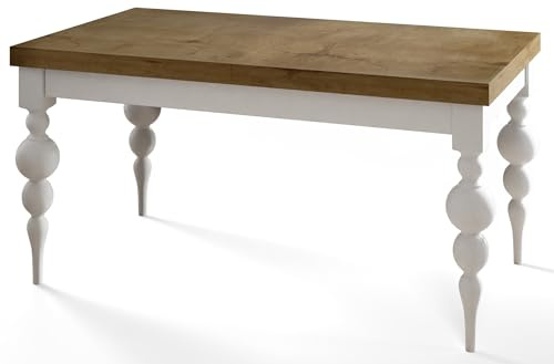 Rechteckiger Esszimmertisch Lena, ausziehbarer Tisch, Größe: 140-180X80X78,5 cm, Wohnzimmertisch Farbe: LEFKAS, mit Tischbeinen in Farbe Weiß