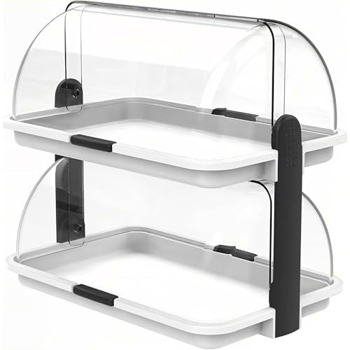 Sicignano | Doppelvitrine für Theke, Weiß, 46,5 x 31,5 x 40,5 cm - neutraler Ausstellungsständer für Bar, Restaurant, Buffet, B & B, Frühstück, Mittag- und Abendessen, Vitrine mit 2 Etagen