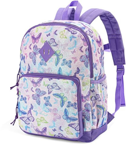 VASCHY Rucksack für Mädchen, 4-6 Jahre, Schulrucksack mit Seitentaschen und Brustgurt, Schmetterling, Violett, One Size