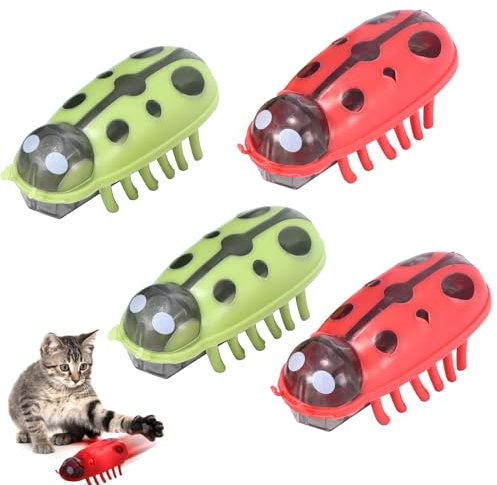 Kinberry 4pcs Mini Robot Beetle Cat Toy - Electric Glowing Ladybug Interactive Pet Bug Toy For Pet Cat Mouse