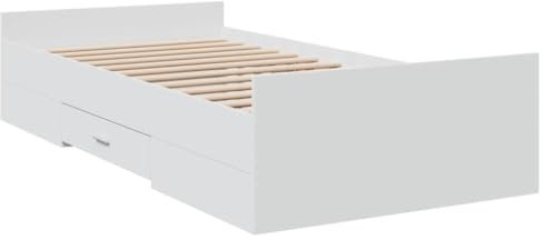 vidaXL Bettgestell, Bett mit Schubladen, Bettrahmen mit Sperrholzlatten, Einzelbett für Schlafzimmer, Schubladenbett, Schubladenbett, Weiß 100x200cm Holzwerkstoff