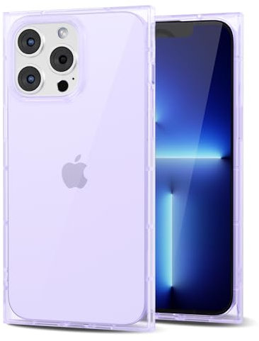 Svanove for iPhone 13 Pro Max Clear Case Square Rectangle Edge, Aesthetic Trendy Girly Transparent Silicone Rubber Phone Case for Women, Thin Slim TPU Bumper Protective Cover, Purple Lilac Lavender