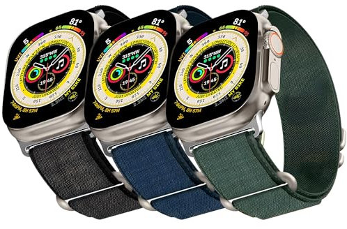 3 Stück Alpine Loop Kompatibel mit Apple Watch Armband 45mm 44mm 49mm 42mm für Damen Herren, Nylon Sport Loop Geflochten Sportarmband für iWatch Ultra SE Series 9 8 7 6 5 4 3 2 1