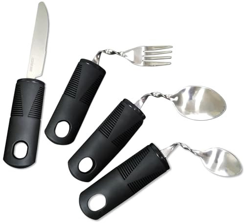 JKYVAA Bendable Cutlery for Disabled Hands Set of 4, Easy Grip Disability Aids Cutlery Set, Weighted Bendable Cutlery, with Knife Fork Spoon for Disabled Hands for Disabled People Elderly Parkinson