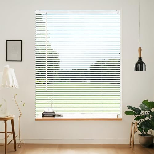 AIRLAJYID Cordless Vinyl Mini L Blinds 23 W x 64 H, 1 Slat White Horizontal Windows L Blind for Door, Shades, Camper, Light Filtering, Interiors, Arrive 1/2 Inch Narrower Indoor