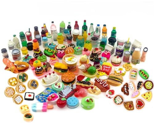 50 PCS Pretend Food, Miniature Food Drink Mixed Resin Mini Pretend Foods Play, Mini Food, Miniature Food, 1:12 Scale Miniature Dolls House Food Accessories, Play Kitchen Game Party Toys(Random)