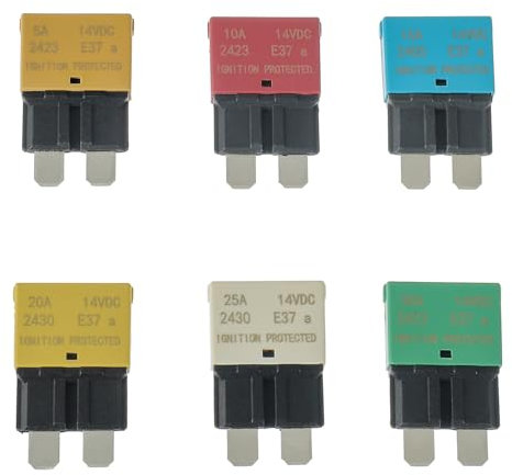 HUAREW 12V Sicherungsautomat Auto Reset ATC ATO Low Profile Sicherung Schutzschalter, 5A 10A 15A 20A 25A 30A (Mischen 6 Stück)