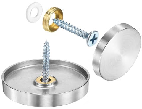 sourcing map 12 Pcs Screw Covers Caps, Stainless Steel Mirror Screws Decorative Caps Cover Nails, Mirror Screws Fasteners for Sign Advertising Hardware Construction, 40mm Diameter, Silver