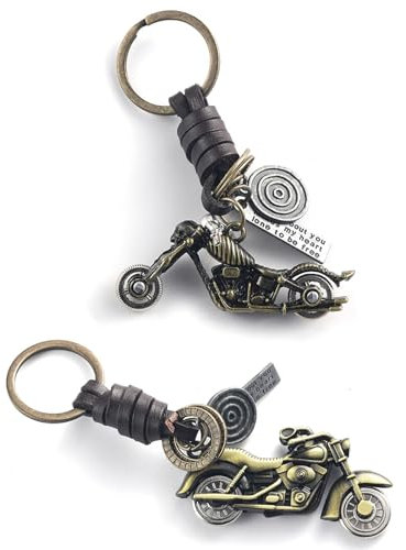 2Pcs Porte-clés Moto en Métal et Cuir, Porte clé Porte Clef Cadeau Personnalisé, Porte-clés pour Motocyclistes, Porte-clés de moto, Porte-bonheur, Conduite Prudente