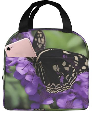 YQTGBCED Lonchera con estampado de flores y mariposas para adultos, bolsa de almuerzo aislada multifuncional para comidas frescas cada vez