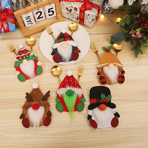 6 Stück Besteckhalter Weihnachten Filz Bestecktasche Weihnachtsmann Besteckbeutel Santa Claus Tischdeko Weihnachts Messer Gabeln Löffel Geschirr Besteck Taschen für Party Tisch Weihnachtsdeko (03)