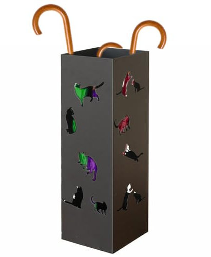 BAKAJI Portaombrelli da Ingresso in Metallo 15.5 x 15.5 x 49 cm, Forma Quadrata, Design Gatti, Porta Ombrello Decorativo Elegante e Salvaspazio, Ideale per Organizzare Ombrelli (Nero)