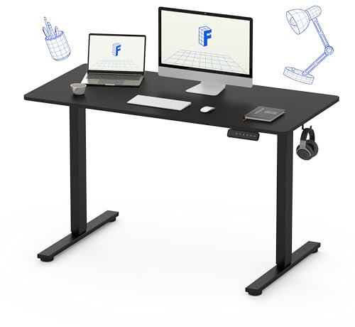FLEXISPOT Höhenverstellbarer Schreibtisch Basic Plus 120x60cm mit Haken und Memory-Handsteuerung-Sitz-Stehpult für Büro & Home-Office (Schwarz)