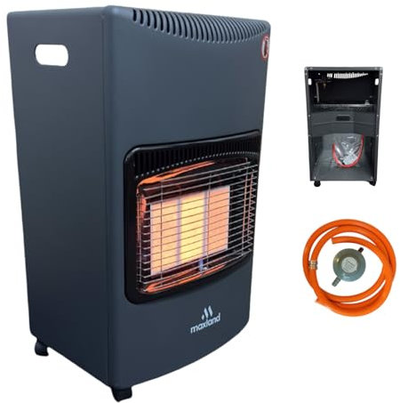 NOVOSTYL Portable Gas Heater in Grey - 4.2KW Indoor Heater with Oxygen Depletion Sensor & 3 Heating Settings - Butane Gas Heater with Wheels, Regulator, Hose - For Home, Office, Garage, Workshop