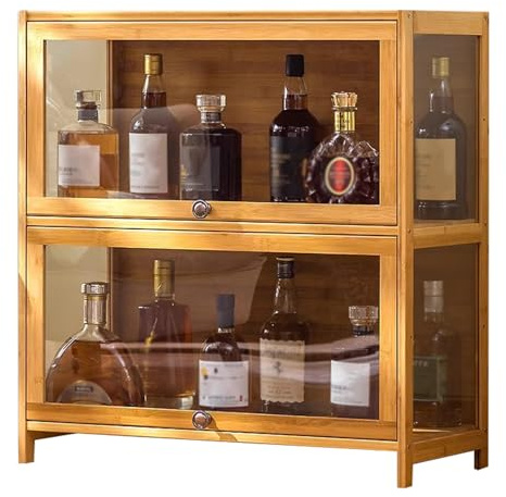 WXXSHGDW Nevera Vinos, Mueble Bar, Mueble Cafetera, Mueble Despensa Cocina, Material de Bambú, Puerta de Acrílico, para Sala de Estar, Comedor(70 * 33 * 73cm/28 * 13 * 29in)