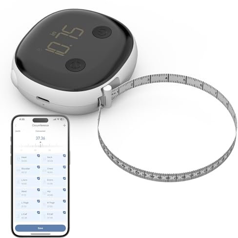 Healthkeep Mètre Ruban Rétractable et Connecté avec Application Bluetooth Rechargeable USB-C pour Mesure du Corps Gain de Muscle Remise en Forme et Musculation, 150 Centimètres / 60 Pouces