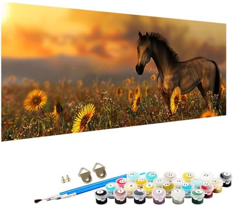 YALNSENN Peinture par numéros, Cheval Peinture par numéros Kit pour adultes Aquarelle Peinture par numéros Kits Easy Paint by Numbers pour débutants Artisanat 70x140cm Peinture par Numero Fleur K-MU