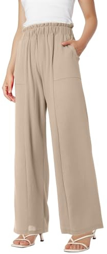 Womens Loose Waisted Pant Elastic Fit Cozy Trouser Womens Daily Elastic Waist Pockets Straight Solid Color Casual Pants Loose Long Trousers Yoga Dress for Women with Pockets (Khaki, XXL)