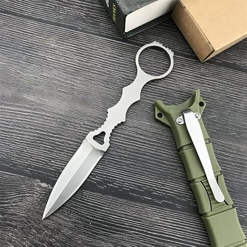 Amacigana Tragbares Messer mit fester Klinge und Scheide. Campingmesser mit Klinge aus 440c-Stahl. Tragbares Messer mit fester Klinge und Kydex-Scheide mit Scheide und Messerclip (Weiß)