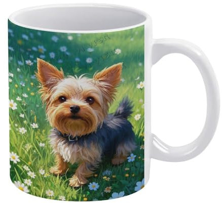 PIBONTO Charming Yorkshire Terrier Dog Coffee Mug - 11 oz White Ceramic Cup for Yorkshire Lovers