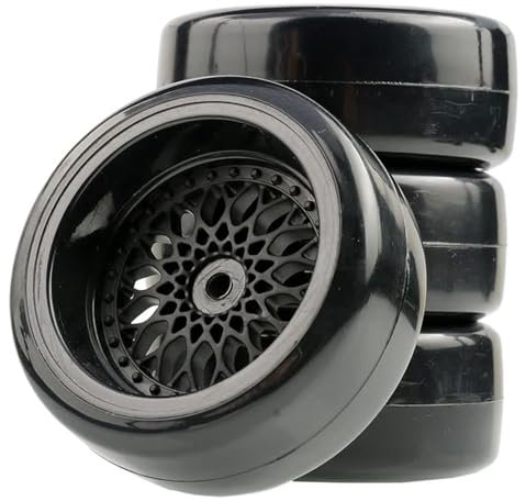 KINGCOO RC Drift Autoreifen und Felge, 63mm RC Hartreifen Drift Kunststoffbeschichtung Rad Felgen für 1:10 RC On Road Run-Flating Racing Car für Tamiya HSP HPI Kyosho (Schwarz, Offset:9mm)