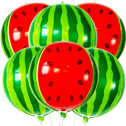 Wassermelone Folienballons, 6 Stück Wassermelone Luftballons Obst Balloons, Sommer Frucht Folienballon für Sommer Strand Obst Party Dekorationen