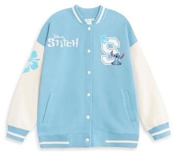 Disney Lilo und Stitch Blaue Bomberjacke für Mädchen | Streetwear-Unijacke mit Stichgrafiken | Langarm-Freizeitkleidung | Niedliche Cartoon-Kleidung für Kinder | Stitch Merch