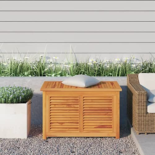 IKAYAA Gartenbox Wasserdicht Holz Teak Auflagenbox Wetterfest Kissenbox Werkzeugkasten Gerätebox Gartentruhe Garten Balkon Aufbewahrungsbox 90 x 50 x 58 cm