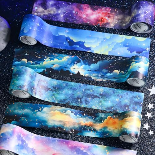 6 Rollen Scrapbook Washi Sticker Tape, Masking Tape Dekoratives Klebeband Starry Series Papier Tape für DIY Bullet Journals,Planer,Karten und Scrapbooking(Starry Dreams)