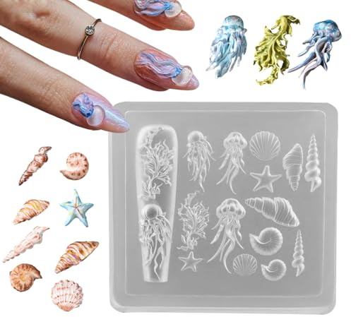Nagelcharm-Form - Nageldesign Schablone - Silikon 3D Meer Motiv Formen Für Epoxidharz Schmuckdekoration Bastelbedarf Salonzubehör