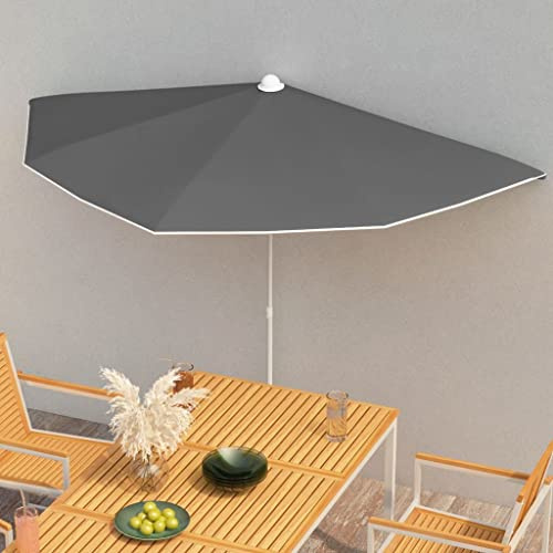 Homgoday Sombrilla de jardín semicircular con Palo Antracita 180x90 cm Sombrilla Terraza Exterior Sombrilla de jardín para terraza, balcón, Piscina
