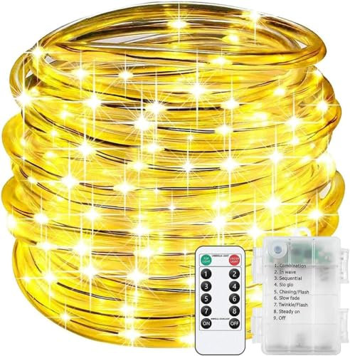 SUAVER LED Lichterschlauch Außen Wasserfest LED Schlauch Lichterkette mit Fernbedienung 8 Modi,Batterie Seil Licht für Party Hochzeit Weihnachten Dekolicht Tube String Lichter (Warmweiß, 10m 100LED)