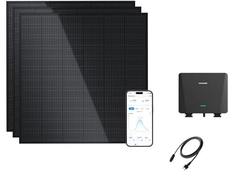 SUNSHARE Ray 855W Balkonkraftwerk ohne Halterung – Individuelles Solaranlage Komplettsystem für DIY-Installation – 800W Wechselrichter + 3x 285W Solarpanel – Steckdosenfertig – inkl. Kabel & Zubehör