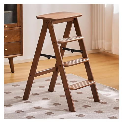 Scaletta pieghevole in legno a 4 gradini, scaffale 2 in 1, poggiapiedi antiscivolo per casa e cucina, portatile e versatile