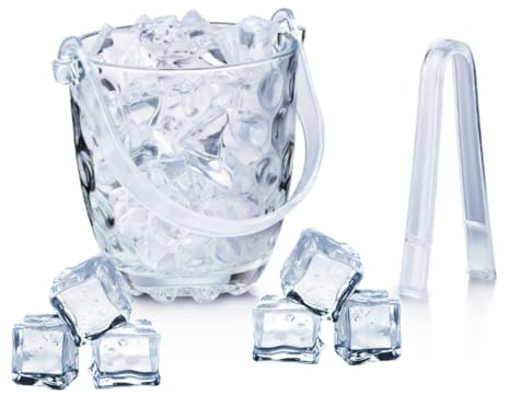 OCEANO Cubo para hielo de cristal transparente con mango y pinza para cubitos de hielo, enfriador de hielo, vino, cerveza, servir, bebidas, fiestas, cócteles, bar