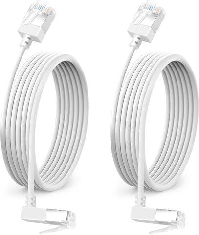 Cable Ethernet Gigabit Cat6 en ángulo Descendente de 90° 3M 2 Piezas, UTP | Cable de Red 90 grados Fino, Cordón RJ45 Acodado 90°, Cordón Internet Cat6a Delgado, para PC, Router, Windows (Blanco)