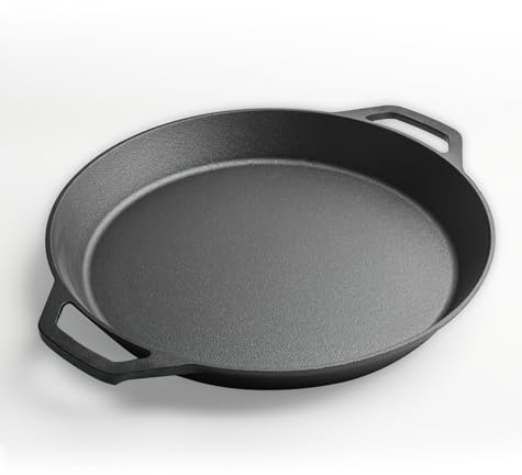 YYMIYU Poêle à frire extra large en fonte pré-enduite – Double poignées d'aide – Utilisation dans le four, sur la cuisinière, sur le gril, commercial ou au-dessus d'un feu de camp (66 cm)