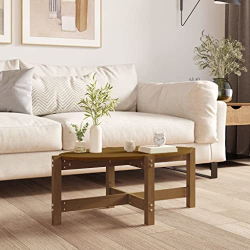HaoChrymec Solid Pine Wood Coffee Table, Rustic Honey Brown Living Room Table with Sturdy Frame, Classic Wooden Side Table for Sofa & TV, 87x48x35 cm
