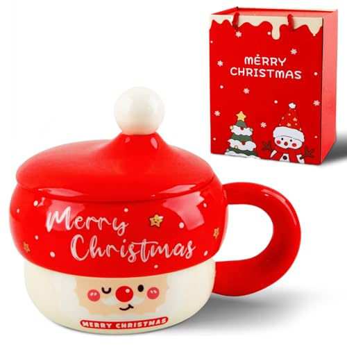 Dwafill Weihnachtsbecher, 430ml Weihnachtstasse mit Schöner Geschenkbox, Weihnachtstassen 3D, Weihnachtsgeschenke, Geeignet für Milch, Kaffee, Rotwein, zu Allen Jahreszeiten Erhältlich (C)