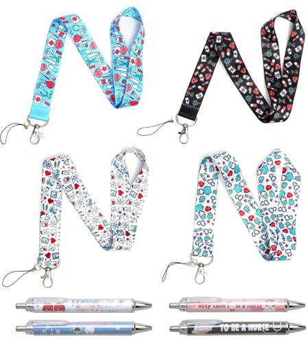 VOSSOT 4 Stk Schlüsselband Krankenschwester, ID Lanyards Handy-Lanyard | Schlüsselband Pflege Muster Nurse Zubehör, Handy-Lanyard mit Niedlichem, Krankenschwester-Schlüsselanhänger Personalisiert