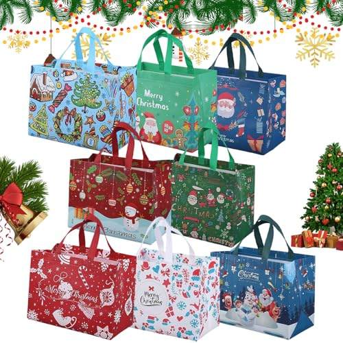 Anyingkai 8Stück Weihnachts Geschenktüten,31.5×17×25cm Wiederverwendbare Weihnachten Vliestüten,Geschenktüten weihnachten,Einkaufstasche, Weihnachts Party,Weihnachtstaschen mit Griffen