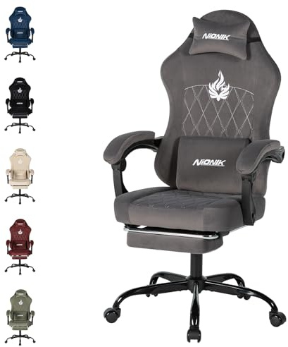 NIONIK Gaming Stuhl Einsteigermodell, Ergonomischer Computerstuhl mit Verstellbarer Höhe und Rückenlehne, Einfacher Gaming Stuhl für Kinder, Teenager, Erwachsene für Zimmer, Büro,Grey