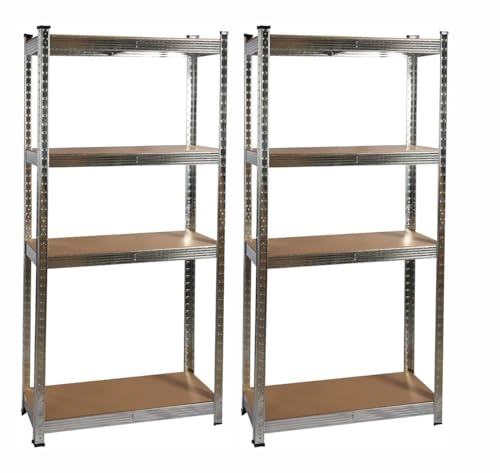 COZYBRITE Garagenregal, 4 Etagen, Robustes Schuppen, Lagerregal, Metall, schraubenlos, 175 kg pro Regal, 700 kg Tragkraft, für Lager, Werkstatt, Büro (90 x 45 x 180 cm) (2er-75x30x150 cm)