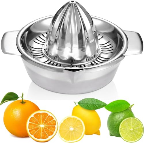 Zitruspresse Manuell aus Edelstahl 304 Manuelle Zitruspresse für Zitrone, Orange und Grapefruit aus Edelstahl 304, robuster Handentsafter mit Sieb und 10-Unzen-Schüssel