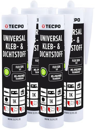 TECPO Universal Kleb- und Dichtstoff MS-Polymer 4x 480g Schwarz Flex Seal 522 elastisch, silikonfrei, lösemittelfrei, Auto Wohnmobil Bau Industrie Innen und Außen