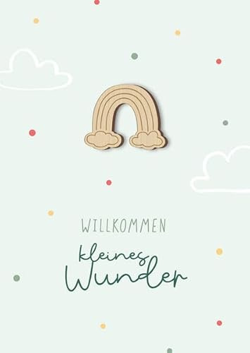 Willkommen kleines Wunder: Faltkarte mit Holzapplikation