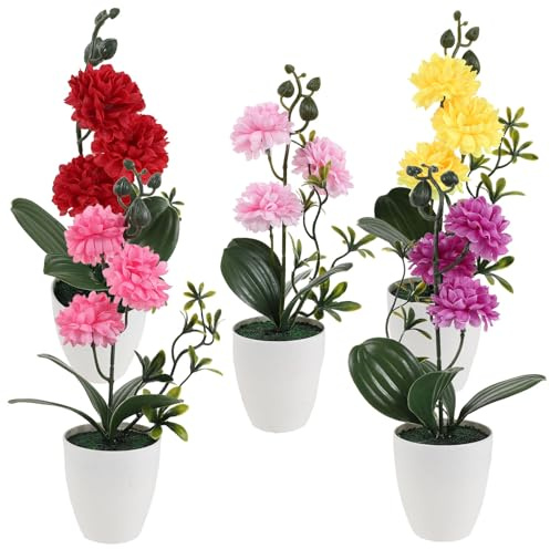 INOOMP Lot de 5 Fleurs Artificielles en Pot Chrysanthème Petit, Couleurs Variées, Décoration Intérieure sans Entretien pour Maison, Bureau, Table et Étagère